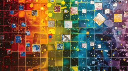 Fototapete - Artistic representation of the periodic table with color-coded sections for different element types, such as transition metals and noble gases