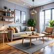 © alone - table in living room in a small modern apartment