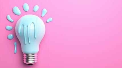 Sticker - Blue Dripping Paint Light Bulb on Pink Background