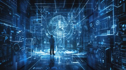 Fototapete - Blueprint of a computational science experiment, highlighting the use of simulations and modeling software to study complex systems and phenomena.