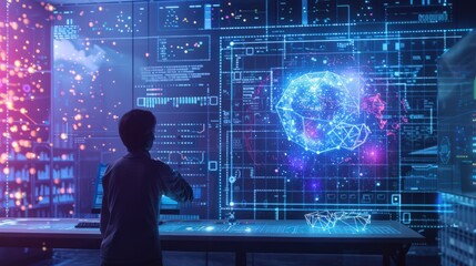 Fototapete - Blueprint of a computational science experiment, highlighting the use of simulations and modeling software to study complex systems and phenomena.