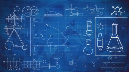  - Blueprint of a flowchart illustrating the steps of the scientific method, from problem identification through experimentation and drawing conclusions