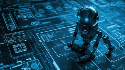 Wall Mural - Blueprint of a robotics experiment, highlighting the assembly and programming of robotic components to perform specific tasks or demonstrations.