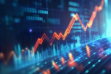 3d Blue growth graph business chart data diagram on success financial presentation background with abstract up arrow bar symbol or finance marketing price statistic and economy market 