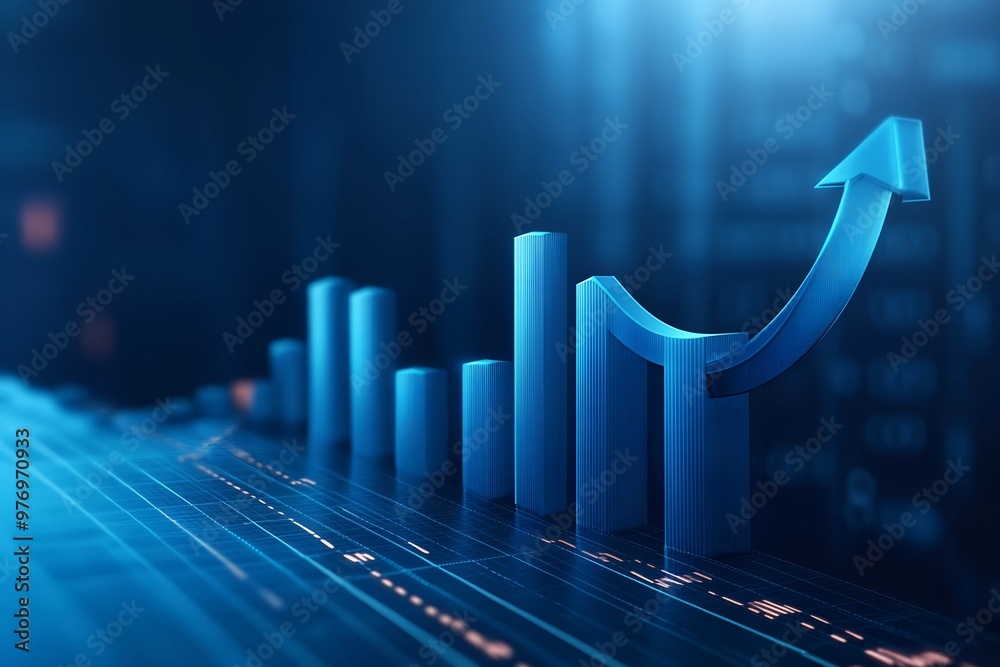 3d Blue growth graph business chart data diagram on success financial ...