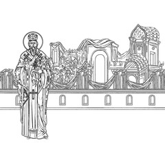 Basil of Ostrog. Coloring page in Byzantine style