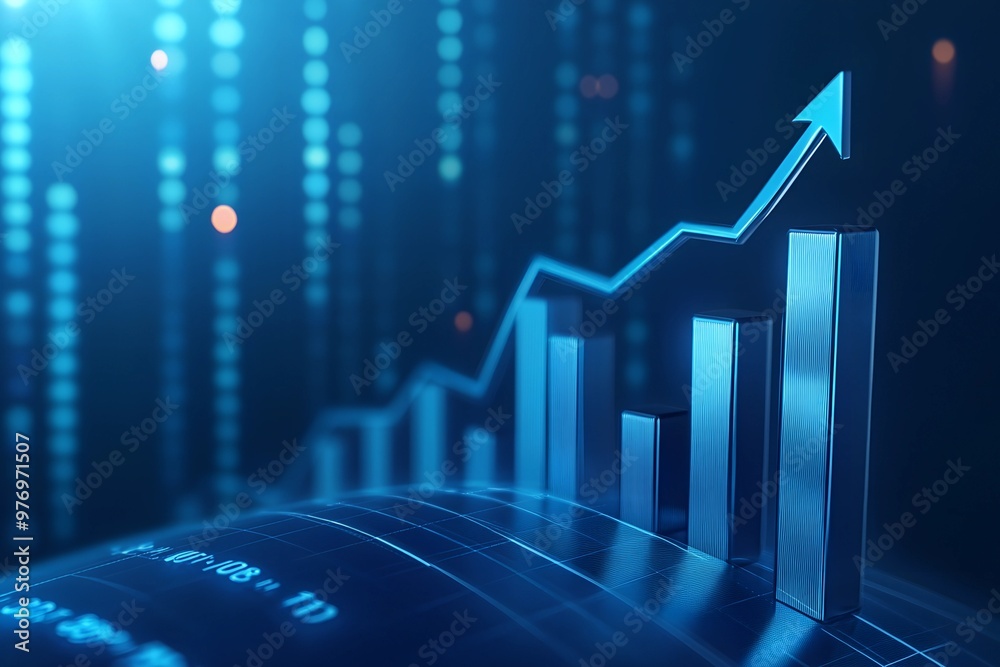 3d Blue growth graph business chart data diagram on success financial ...