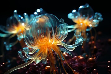 Poster - Bioluminescent plankton illuminating the ocean surface, creating a magical glow in the water