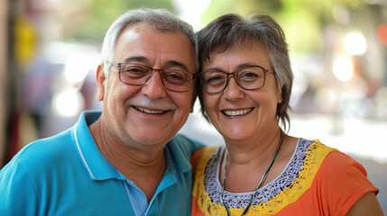 Wall Mural - A man and woman smiling for the camera in a park, AI