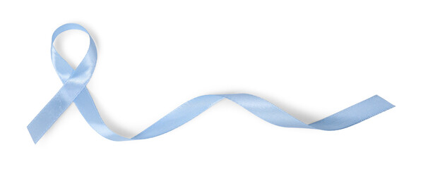 Poster - Light blue ribbon isolated on white, top view. Prostate cancer awareness