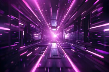 Poster - Futuristic corridor with glowing neon lights and reflections 3d rendering - Generated AI