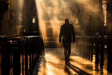 Wall Mural - Generative AI photo church service Sunday, congregation sing hymns celebrating resurrection Jesus