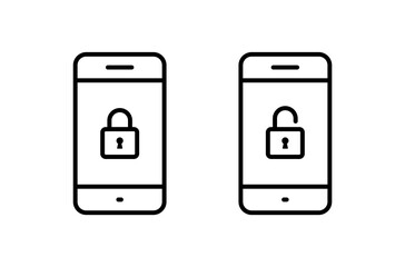 Poster - Lock and unlock icon on phone screen. Cellphone with padlock sign symbol