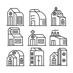 Sticker - house, factory and church icons vector illustration