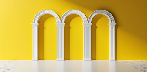 Poster - an empty yellow display on a vibrant summer background is presented in a minimalist style. this stan