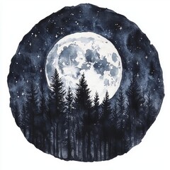 Wall Mural - illustration of a watercolor moon at a starry night, a galaxy with stars, and an astrology universe.