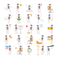 Wall Mural - humanoid robot characters set in various poses illustration