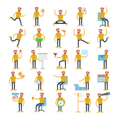 Poster - beard man characters set in various poses vector illustration