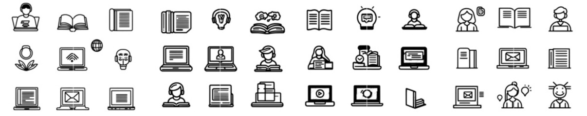 The hand drawn icon design illustration is an illustration for an online education app or website, created with a line style icon