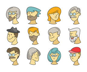 Poster - comic human face character icons set