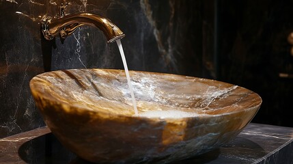 Poster - Golden Faucet Filling a Marble Sink