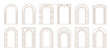 © Vector Tradition - Boho arch door frames with vector line casing borders of minimal art ornaments. Retro archways with art deco columns and brickwork pattern. Aesthetic bohemian arch door frames, boho interior element