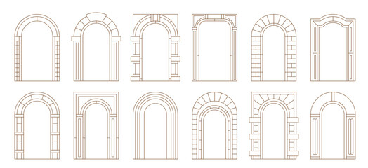 Wall Mural - boho arch door frames with vector line casing borders of minimal art ornaments. retro archways with 