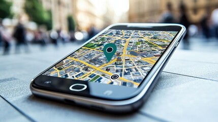 Poster - Smartphone with GPS Navigation App and City Map on Screen
