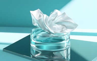 Poster - Elegant design featuring a crumpled white cloth on a glass surface, creating a striking contrast with a turquoise background.