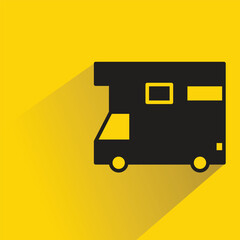 Sticker - motor home icon with shadow on yellow background