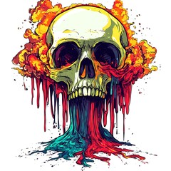 Wall Mural - Abstract Skull with Colorful Exploding Paint.