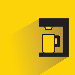 Sticker - coffee machine icon with shadow on yellow background