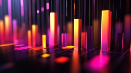 Wall Mural - A 3D bar graph with a dark background and brightly colored bars, creating a striking contrast and emphasizing the data trends and differences.