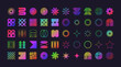 © 32 pixels - Brutalist geometric shapes, modern symbols with halftone effect. Colorful neon simple primitive elements and forms. Retro design, trendy contemporary minimalist style, y2k. Vector illustration