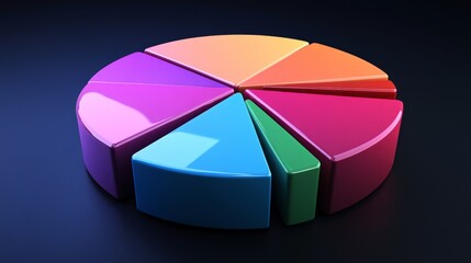 Aufkleber - A 3D pie chart with multi-colored segments, including percentages and labels, set against a dark background to create a striking visual contrast.
