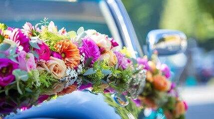 Wall Mural - Decorations for wedding car with a colorful flower