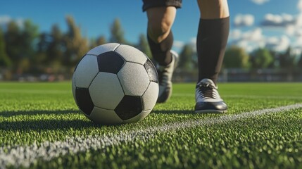 Soccer Player Approaching the Ball on a Green Field