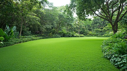 Sticker - Lush Green Lawn with Tropical Trees and Plants