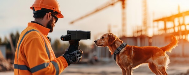 A robotic dog patrolling a construction site, illustrating the use of robotics for enhanced security and efficiency in industrial settings