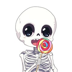 Sticker - Cute Skeleton with a Rainbow Lollipop.