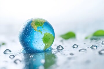 Earth with clouds, raindrops, and water. white background