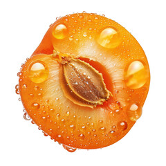 Poster - Sliced apricot with visible core and water droplets emphasizing its freshness