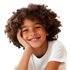 Wall Mural - Smiling child with curly hair in casual outfit transparent