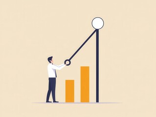 Wall Mural - a businessman pulls a lever, symbolizing upward growth, with increasing bars representing success an