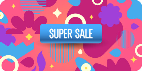 Poster - Poster sale. Bright abstract background with various geometric elements. A composition of various shapes. A template for creative work.