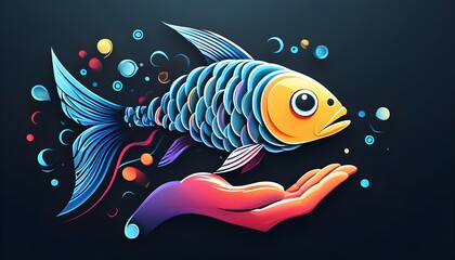 creative fusion of abstract fish and hand logo design