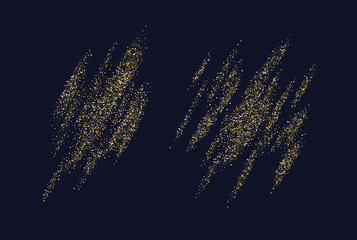 Leinwandbilder - Bright vector illustration of magic sparkling shiny particles and lines on dark background. Vector illustration. Golden glitter.