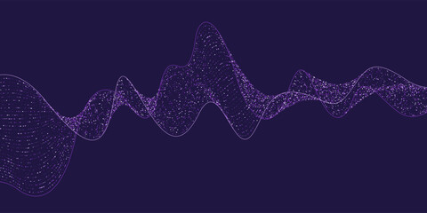 Leinwandbilder - Background with violet glitter. Poster with lines consisting of particles. Vector illustration.