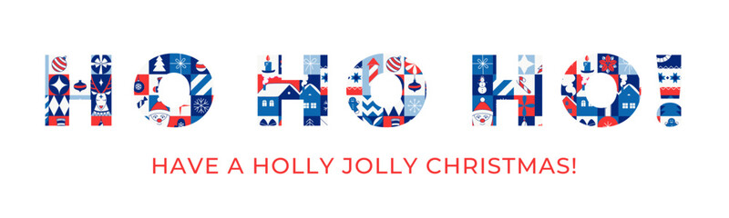 Wall Mural - Bold Ho-ho-ho Merry Christmas Typography with Festive Patterns Modern Holiday Design