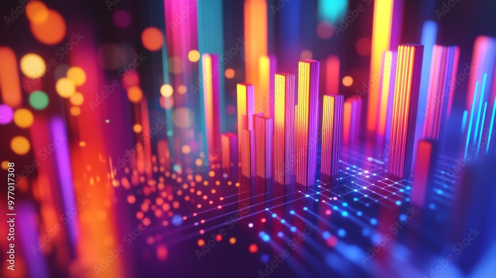 A close-up of a 3D bar graph with animated bars growing in height ...